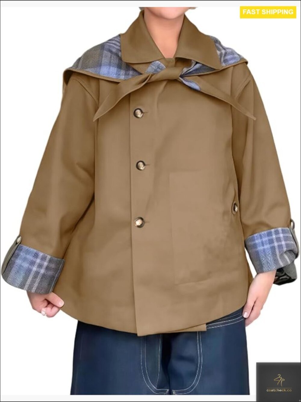 Oversized Trench Coat Reversible Plaid Notch Collar Chic Retro Fall Jacket